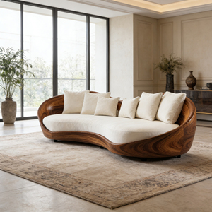 <span class=keywords><strong>Divano</strong></span> con Cornice in Legno Scultoreo Artistico, Silhouette Curva, Lussuoso e Confortevole per Arredamento Casa - Product Image 6