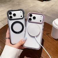 Support magnétique rotatif transparent pour iPhone 16 Pro Max, avec anneau métallique pour la caméra, bordure colorée, boutons en acrylique et métal, antichoc, OEM