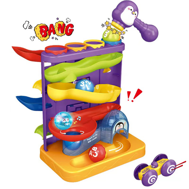 Most Popular 2 in 1 Penguin Pounding Children's Roller coaster Montessori Toys Plastic Construction Set for Fun and Learning