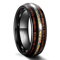 POYA 8mm double Triple canal tungstène arc-en-ciel opale de feu coquille d'ormeau Koa bois incrustation anneau pour hommes