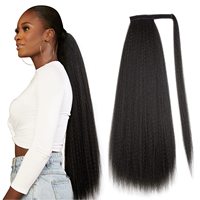 Queue de cheval synthétique Yaki de 22 pouces, longue, raide et crépue, avec clip enveloppant, extension de cheveux volumineuse pour vente en gros