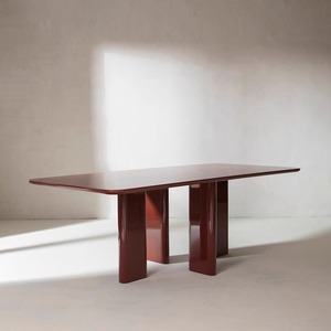 Lacquered Wood <strong>Dining</strong> <strong>Table</strong> with Bevelled Edges Noble Materials in Burgundy Caramel, Khaki <strong>White</strong> Rectangle Conference <strong>Table</strong> - Product Image 3