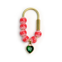 Porte-clés en forme de U avec perles à motifs naturels, breloque de sac avec pendentif cœur en cristal, accessoire de sac fait main pour femme, cadeau