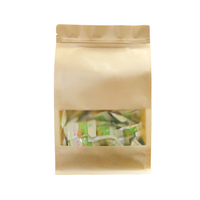 Sachets à fond plat en papier kraft brun à faible MOQ avec fenêtre, fermeture éclair, sacs en plastique à soufflet pour emballage alimentaire de collations et sachets refermables