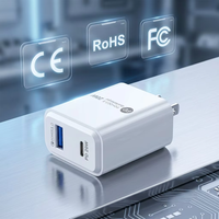 Cargador de Teléfono Rápido de 20W con Doble Puerto PD QC3.0, Cargador de Pared con Enchufe para EE. UU. y UE, Adaptador de Corriente USB-C para Carga Rápida de Teléfonos Móviles