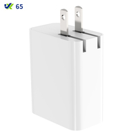 Usine 65W USB-C Adaptateur Mural Rapide PD Pliable Pin GaN Charge Rapide Unique Type C avec Fonction SCP Protection OTP Adaptateur US