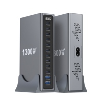 Cargador Rápido USB C de Escritorio GaN de 1300W con 12 Puertos, 10C 2A PD, con Enchufes Globales para 12 Dispositivos Simultáneamente, Universal