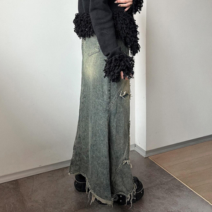 กระโปรงยีนส์ทรงเมอร์เมด ปลายรุ่ย แต่งดาว ปะติด ปะต่อ ทรงหลวม สไตล์วินเทจ Y2K สำหรับผู้หญิง ฤดูใบไม้ร่วง-ฤดูหนาว ปี 2025 - Product Image 6