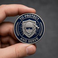 Maßgefertigte Moderne Challenge-Münze PROTECT SERVE Silberbeschichtet Marineblau Emaille Druckguss Gedenkmedaille Vatertag