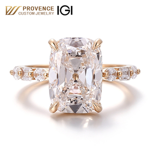 main stone 4.01carat Elongated cushion Old mine cut lab grown diamond <b>ring</b> With edge stone real 18k gold engagement wedding <b>ring</b> - Product Image 1