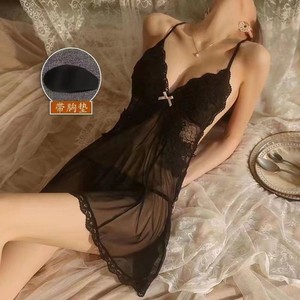 Sexy and alluring lingerie, high-end sexy slip dress with bra pads, casual lace plus size loungewear, see-through nightgown - Product Image 1