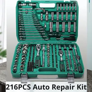 Ensemble d'outils de mécanicien vert de 216 pièces en acier au chrome-vanadium OLIVER Kit d'outils de réparation automobile Matériel Clé à douille - Product Image 2