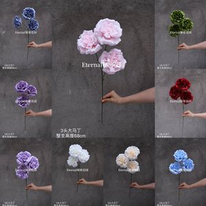Decoraciones de Boda con Flor de Seda Grande de 3 Cabezas, Color Morado Oscuro, Marca Martin - Product Image 5