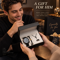 Ensemble cadeau pour homme, montre, bracelet, collier, bague, ensemble de bijoux avec boîte cadeau pour la fête des pères, la Saint-Valentin, Noël, les anniversaires
