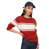 Vente en gros de pulls jacquard confortables en coton avec logo et lettre pour femmes pulls haut de gamme tricots à rayures rétro de style preppy pour boutique