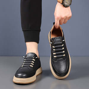 Chaussures décontractées pour hommes en cuir véritable, bout rond, lacets, semelle extérieure en caoutchouc souple, style automne, semelle intermédiaire en EVA - Product Image 4