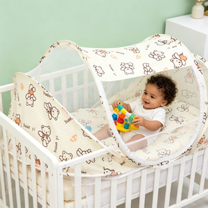 Lit de bébé pliable portable avec moustiquaire, matelas, oreiller et pare-soleil – Idéal pour l'extérieur et l'intérieur, pour les voyages estivaux des enfants - Product Image 3