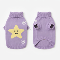 Niedlicher Cartoon-Stern-Schneeflocken-Rollkragenpullover für Hunde, Bequeme Kratzfeste Weiche Lila Strickweste für Alle Jahreszeiten, Haustier-Pullover für Teddy