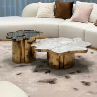 Table de salon de luxe en marbre et métal italiens Table à thé et café ovale créative à deux niveaux pour villas de forme irrégulière