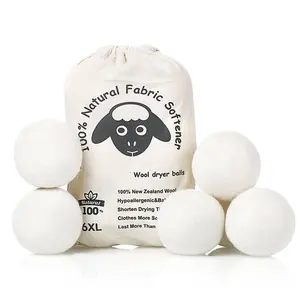 Vente en gros 2.5 Cm 6 Xl blanc Durable 100% nouvelle-zélande biologique 6 paquets ensemble adoucissant naturel réutilisable boules de séchage en laine pour linge