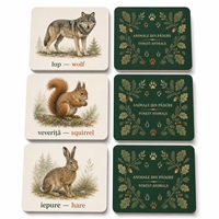 Cartes Flash Personnalisées Animaux de la Forêt Bilingues Roumanien-Anglais 350 g/m² Mat Laminé Éducatives pour Enfants