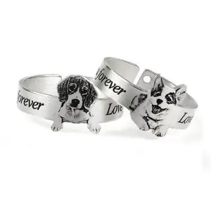 Personalized Photo Pet Portrait Ring Cat Dog Picture Rings Custom Man Women Memory Gift Stainless Steel