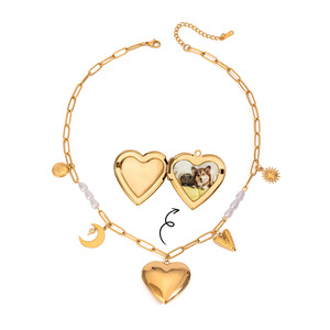 Heart Shape Gold Stainless Steel Pearl Pendant Necklace With Photo <b>Locket</b> For Gift - Product Image 5