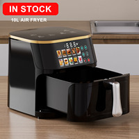 Friteuse à air électrique 10L avec écran tactile et fenêtre visible, 2400W, 10 modes prédéfinis, four numérique sans huile, usage domestique et commercial, 110V 220V