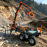 Remorque forestière remorquable robuste JRT03A de 1,5 tonne avec télécommande, remorque télescopique pour bois avec grue