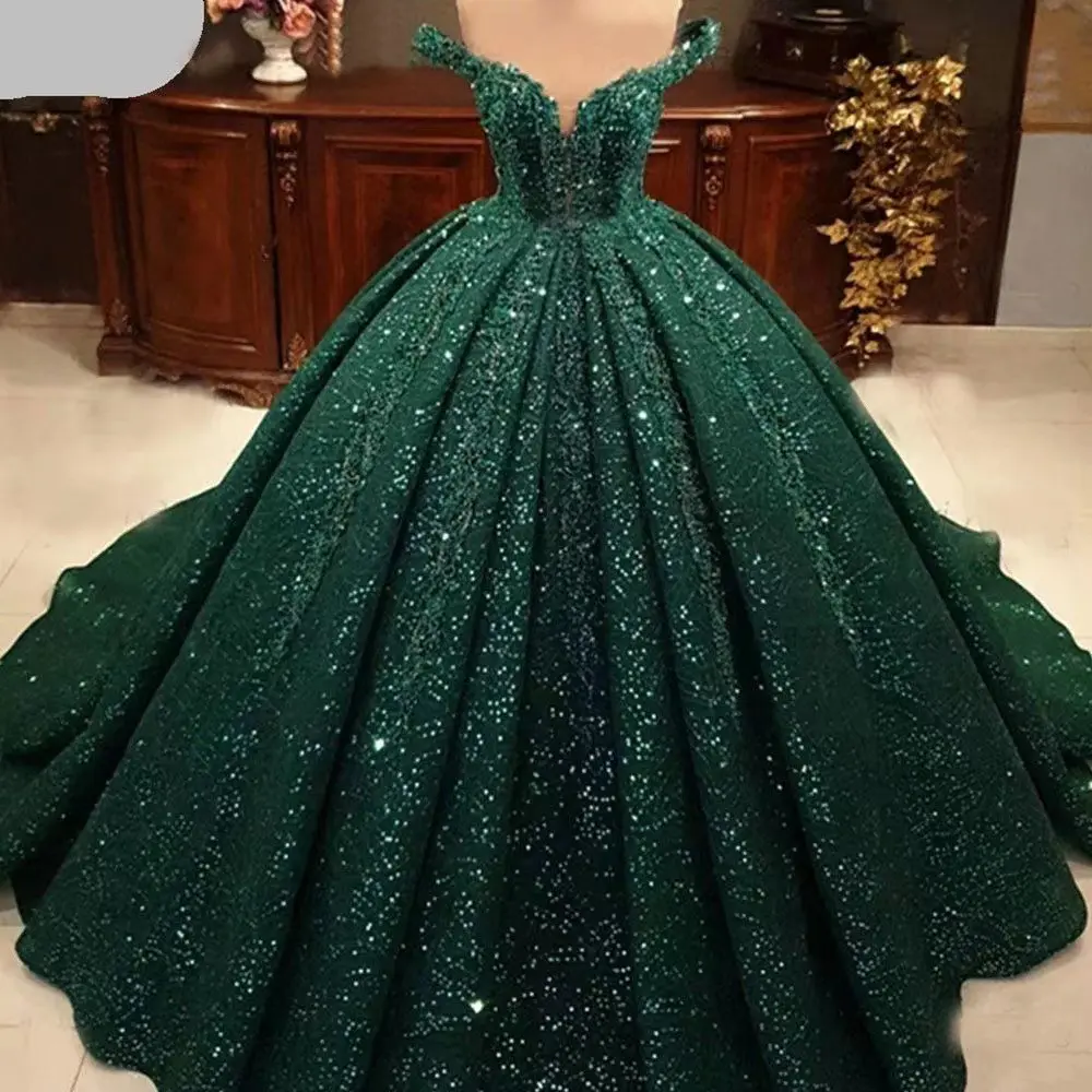 2023 new Luxury Green Lace Up Sweetheart Appliques Crystal Beaded Sequins evening dresses