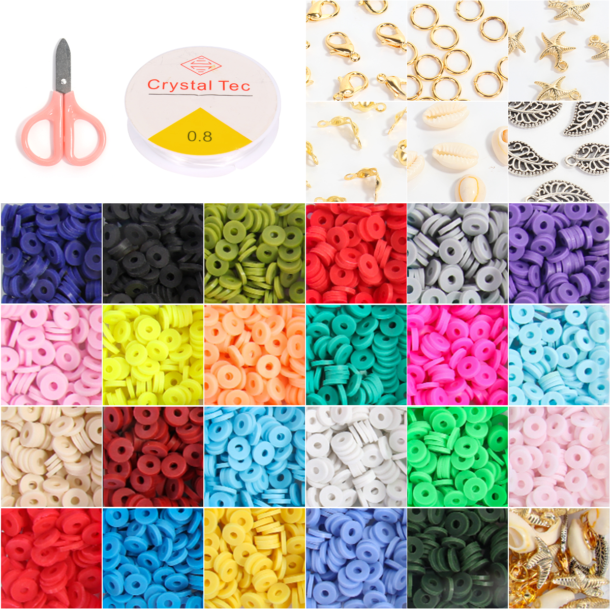 4600Pcs Flat Round Polymer Clay Beads for Jewelry Making Kit Heishi Beads with Alphabet Beads Pendant for Bracelets Earring
