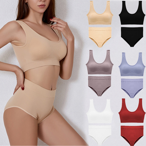 Sexy Female High Waist Underwear Suit Soft Wireless Lingerie Fashion Ribbed Backless Top Underpant Seamless Women Bra Pantys Set