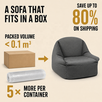 Nouvel Arrivage Fauteuil Poire Sans Structure Sous Vide en Tissu Coton-Lin Gris Moderne Courbé pour Salon et Espace Lecture