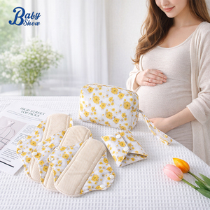 Ensemble de coussinets post-partum réutilisables en coton multi-tailles, lavables, anti-<span class=keywords><strong>fuites</strong></span>, avec pochette discrète - Product Image 1