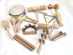 Juego de 13 piezas de instrumentos de percusión Orff de madera con tubo de sonido, maraca, pandereta, pez de madera y sonajero de mano para niños. - Product Image 2