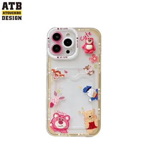 Ins style Cute Strawberry Bear Pattern Phone Case Cute Transparent For Iphone 11 12 13 14 Pro Max