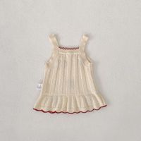 Robe d'été de haute qualité, sans manches, en pur coton, pour nouveau-nés, filles, bébés, robe tricotée avec jacquard cerise