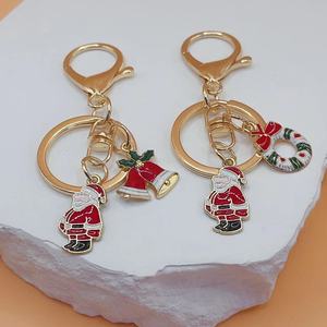 Santa Claus Keychain Fashionable Metal Pendant with Cute Bell Christmas Gift for Bag Accent