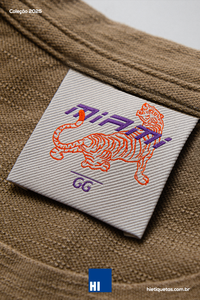 Woven private white clothing textile apparel manufacturer fabric label neck <b>iron</b> cotton custom clothing logo label - Product Image 3