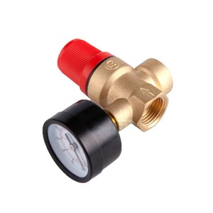 วาล์วนิรภัยทองแดง 1/2 นิ้ว แบบเกลียวสำหรับระบบน้ำพร้อมเกจวัดแรงดัน - Product Image 1