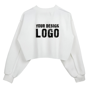 Sudadera Corta Blanca Personalizada para Mujer, con Hombros Caídos, Cuello Redondo, Suave, Informal, al por Mayor, para Boutiques en EE. UU., Reino Unido y Europa, OEM - Product Image 1