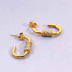 JUSNOVA Bijoux <span class=keywords><strong>En</strong></span> Aci Inoxyd Moda Micro Pave <span class=keywords><strong>en</strong></span> forma de U Stud Pendientes Chapado <span class=keywords><strong>en</strong></span> oro de acero inoxidable con <span class=keywords><strong>CZ</strong></span> para mujer - Product Image 2