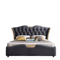 Lit King Size de Luxe au Design Moderne, Lit de Chambre Principal en Cuir avec Rangement, Vente Chaude