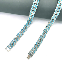 Collier Hip Hop avec chaîne en diamant bleu, mode Hip Hop, chaîne en cristal, strass complet, bijoux de luxe pour femmes et hommes, 10mm, 13mm