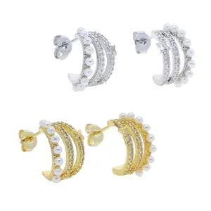 C-shaped zircon diamond earrings for women wholesale fashion charm pearl ear studs