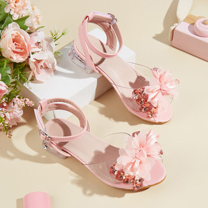 Sandali Estivi Nuovi Modelli 2026 per Bambine <span class=keywords><strong>con</strong></span> <span class=keywords><strong>Tacco</strong></span> Alto, Strass e Fiori in Pelle PU, <span class=keywords><strong>Scarpe</strong></span> Eleganti per Feste per Bambine Piccole - Product Image 1