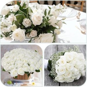 <b>White</b> Roses <b>Artificial</b> <b>Flowers</b> Bulk 36/52Pcs Fake Silk Roses <b>White</b> <b>Flowers</b> Bouquet for Mother's Day Valentine's Day Decor - Product Image 4