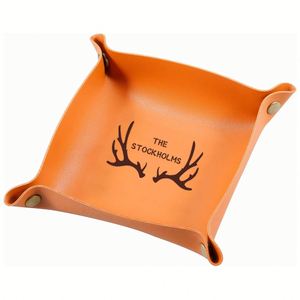 Plateau en cuir portable personnalisé, boîte de rangement pour bijoux et cosmétiques avec motif de nom, organiseur de bureau pliable - Product Image 1