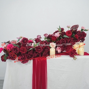 Factory Custom Silk Fabric Flowers Artificial Decoration <b>Runner</b> Silk Roses Deep <b>Red</b> Flower <b>Runner</b> Wedding Stairs Decor - Product Image 2