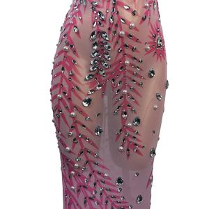 Vestidos elegantes rosa con diamantes de imitación cumpleaños vestido de graduación señora Formal Night Club vestido largo mujeres Sexy diamantes fiesta vestido de noche - Product Image 6